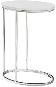 TABLE D'APPOINT - OVALE / BLANC BRILLANT AVEC METAL CHROME