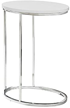 TABLE D'APPOINT - OVALE / BLANC BRILLANT AVEC METAL CHROME 