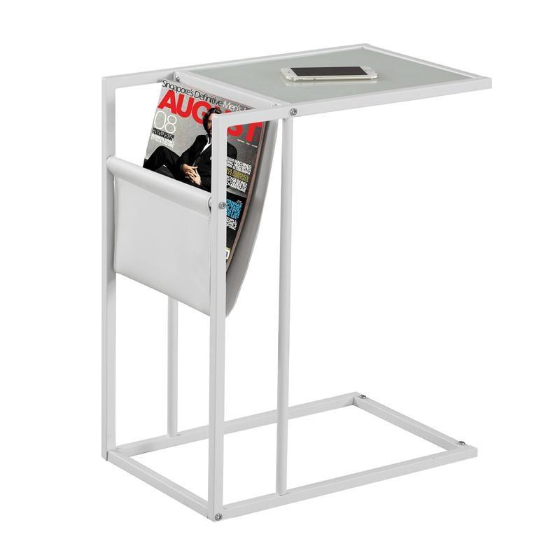 TABLE D'APPOINT - BLANC / MÉTAL BLANC AVEC PORTE-REVUES 