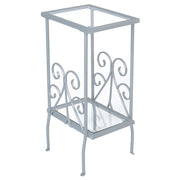 TABLE D'APPOINT - 30"H / METAL ARGENT AVEC VERRE TREMPE 