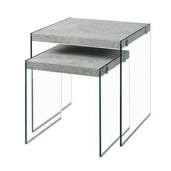 TABLE GIGOGNE - ENSEMBLE 2PCS / CIMENT GRIS / VERRE TREMPE