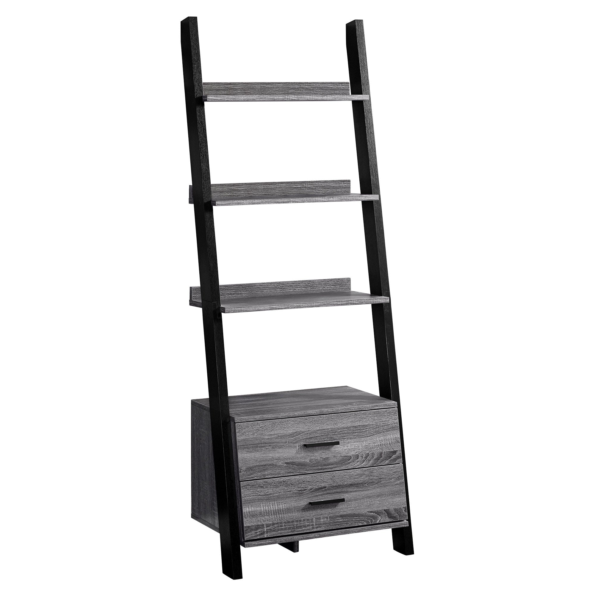BIBLIOTHÈQUE - 69"H / ÉCHELLE GRIS-NOIR AVEC 2 TIROIR DE RANGEMENT