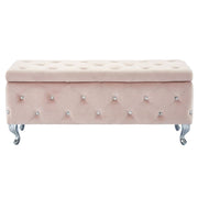 Pouf de rangement rectangulaire Monique en rose poudré