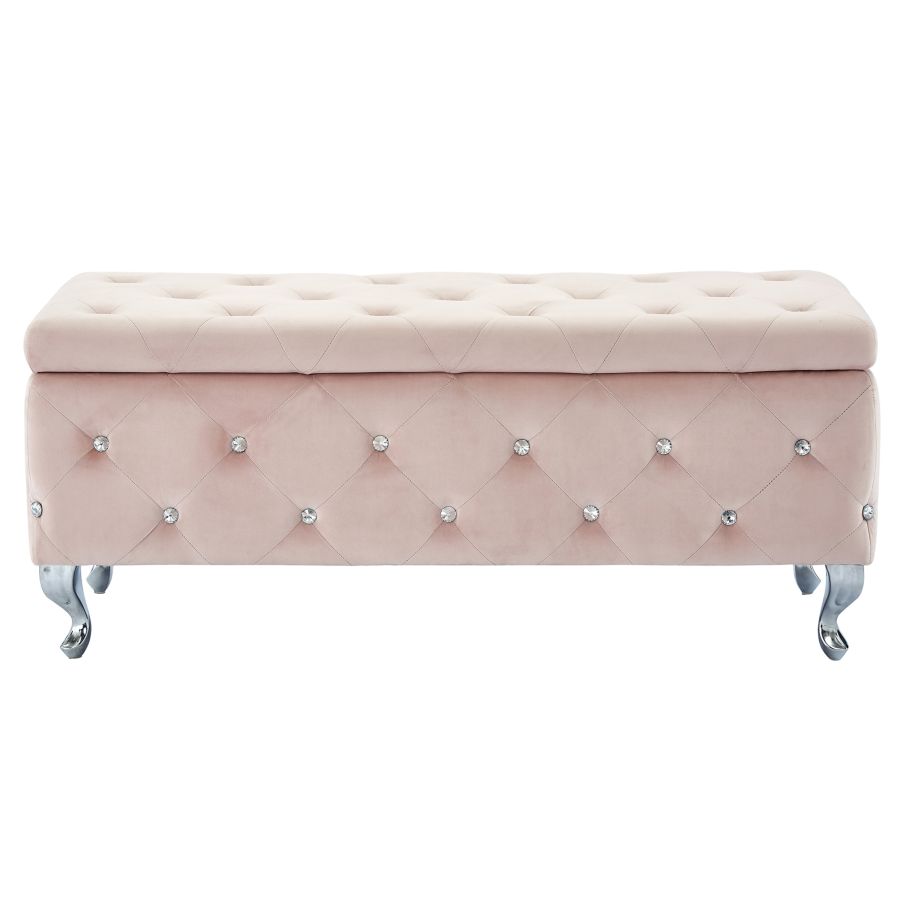 Pouf de rangement rectangulaire Monique en rose poudré