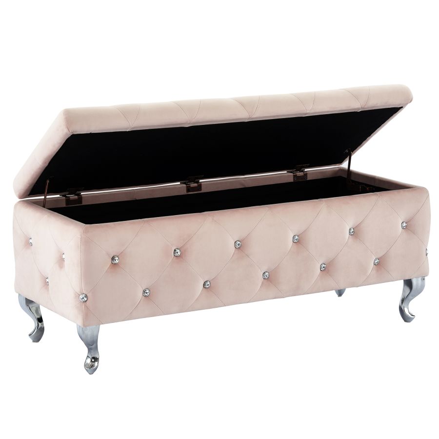 Pouf de rangement rectangulaire Monique en rose poudré