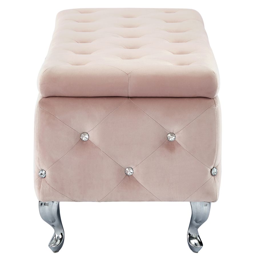 Pouf de rangement rectangulaire Monique en rose poudré