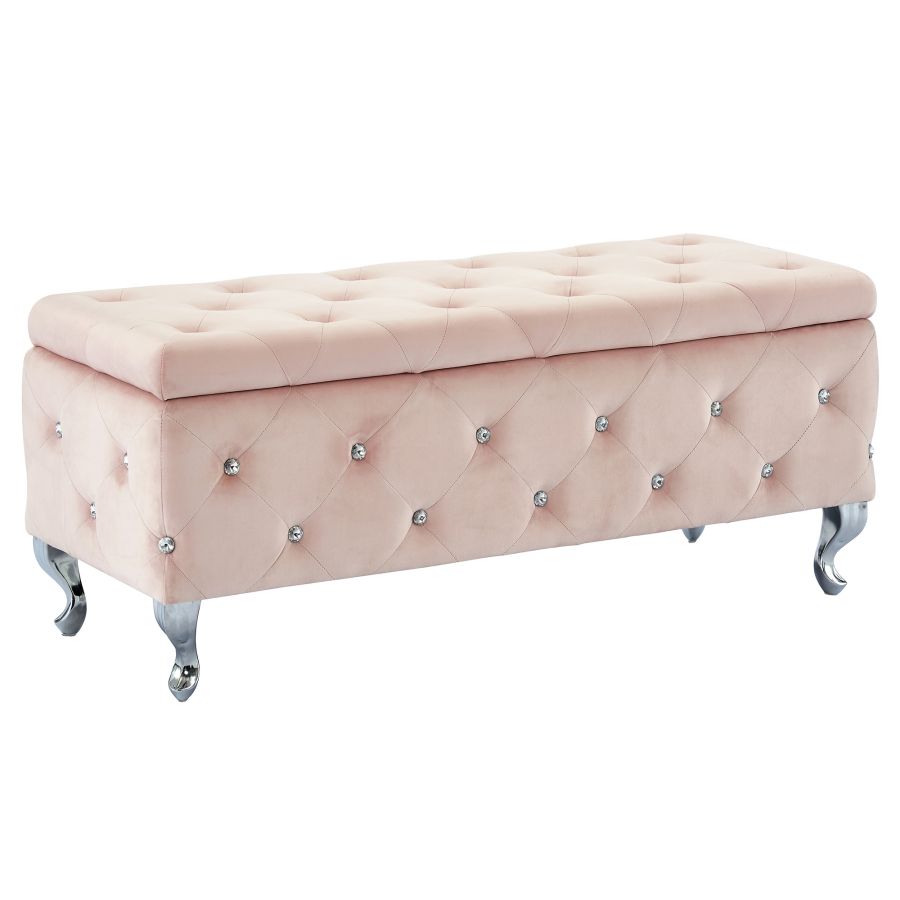 Pouf de rangement rectangulaire Monique en rose poudré