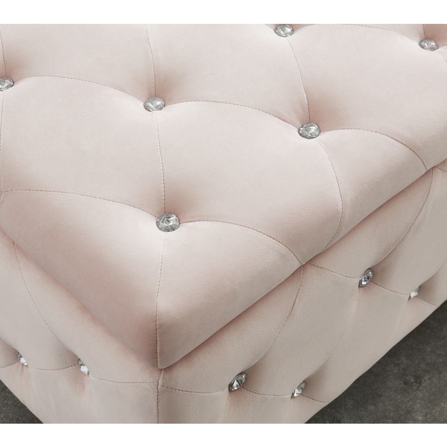 Pouf de rangement rectangulaire Monique en rose poudré