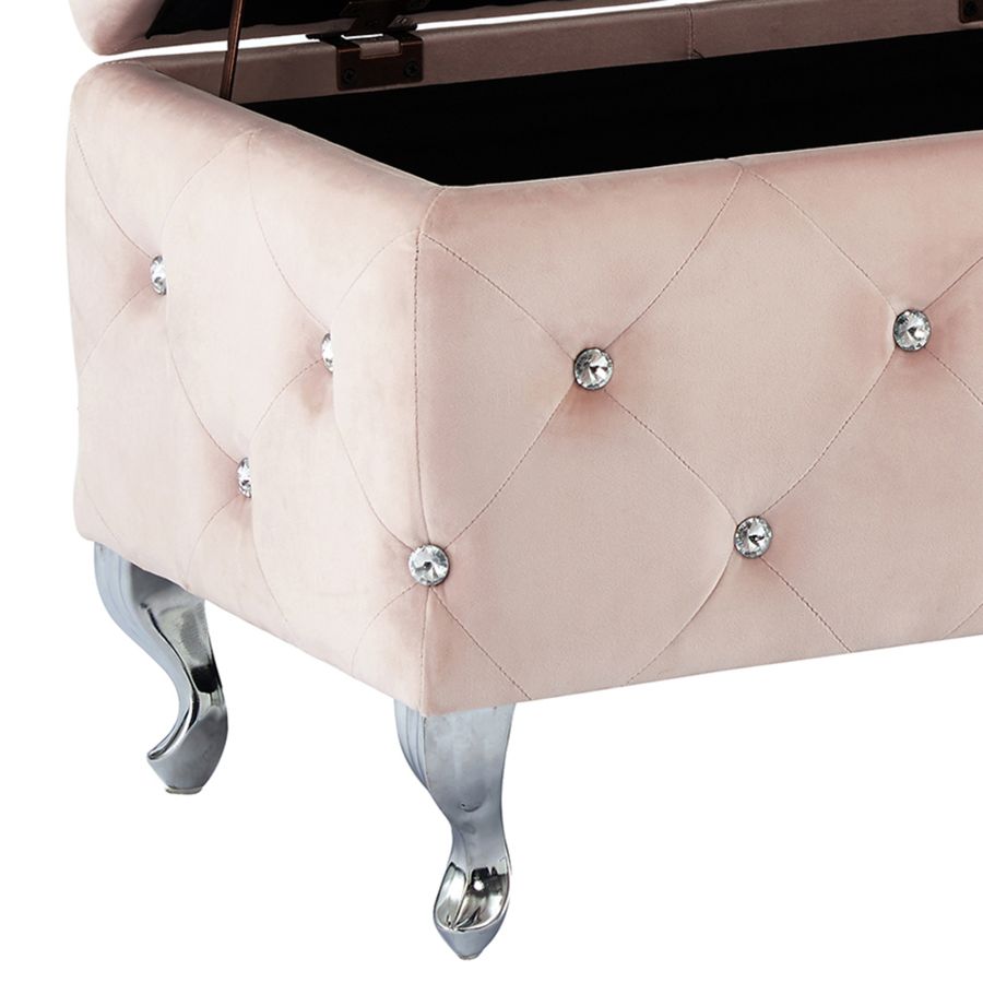 Pouf de rangement rectangulaire Monique en rose poudré
