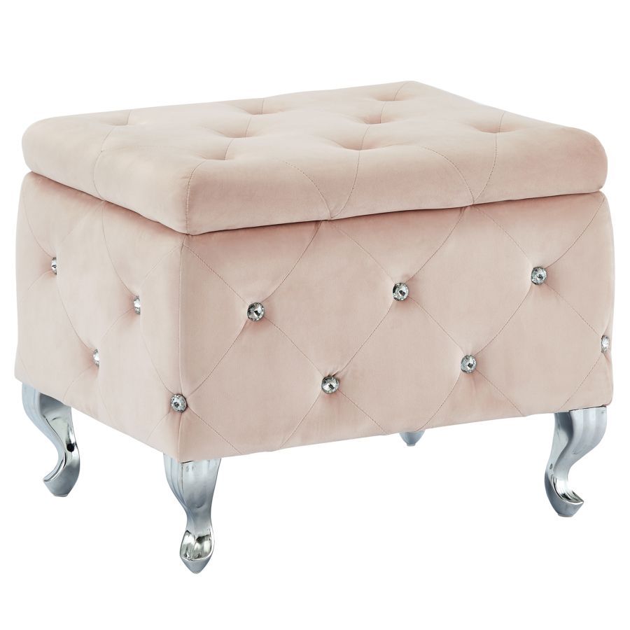 Pouf de rangement carré Monique en rose poudré