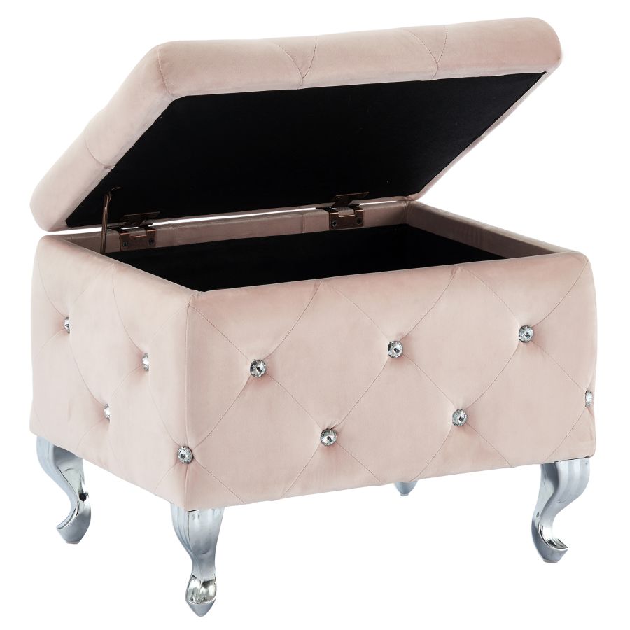 Pouf de rangement carré Monique en rose poudré