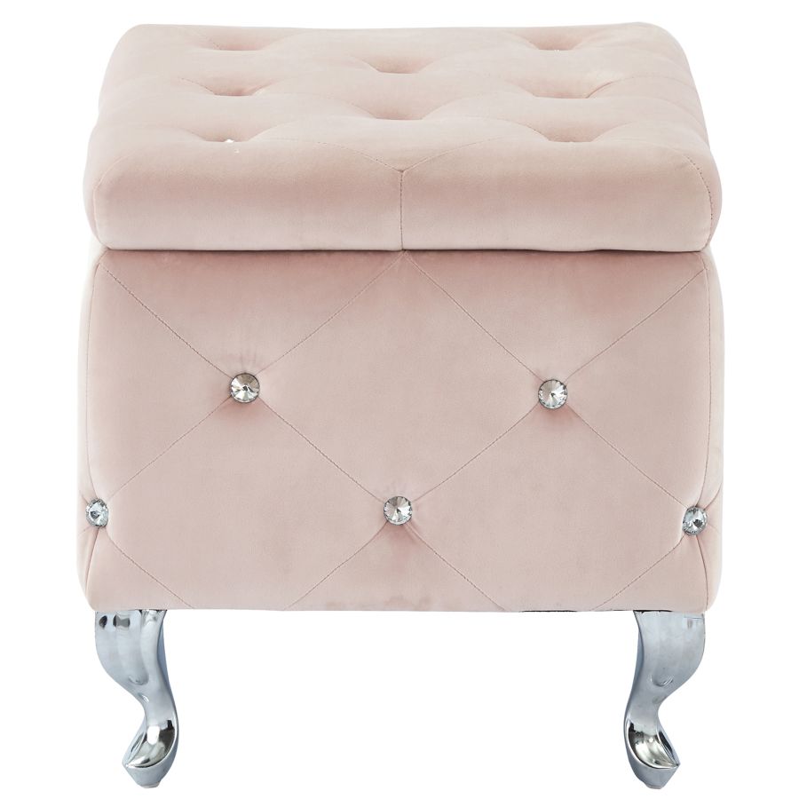 Pouf de rangement carré Monique en rose poudré