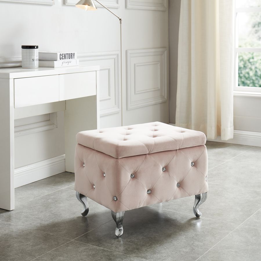 Pouf de rangement carré Monique en rose poudré