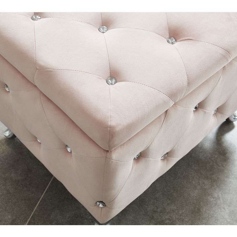 Pouf de rangement carré Monique en rose poudré
