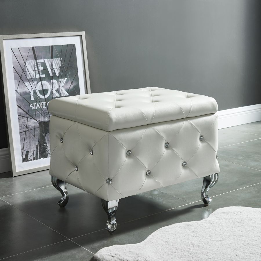 Pouf de rangement carré Monique en blanc