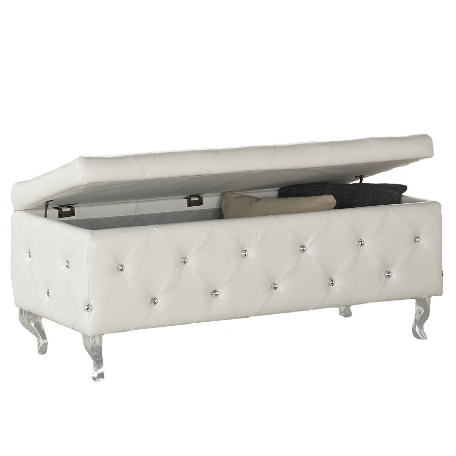 Pouf de rangement rectangulaire Monique en blanc