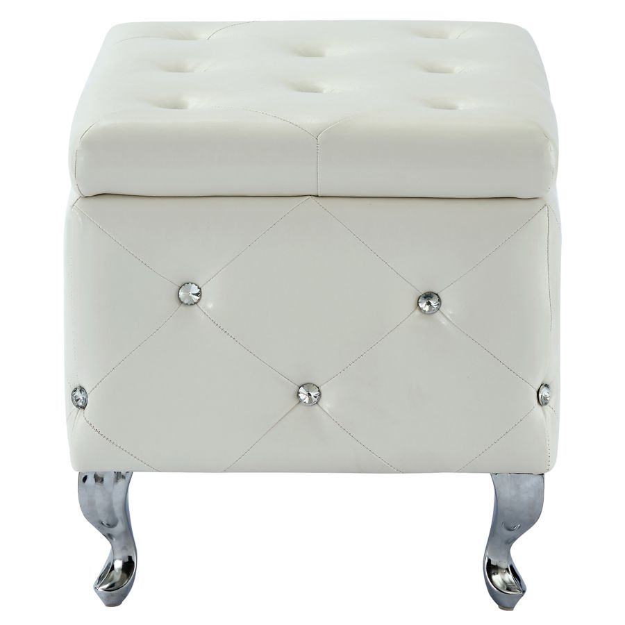 Pouf de rangement rectangulaire Monique en blanc