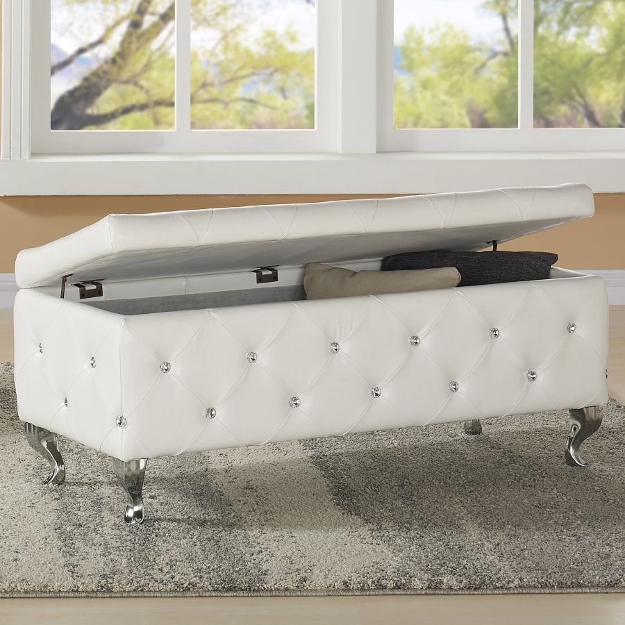 Pouf de rangement rectangulaire Monique en blanc