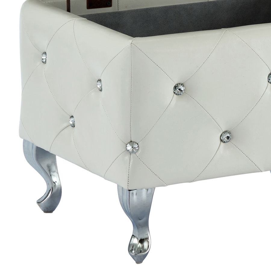 Pouf de rangement rectangulaire Monique en blanc