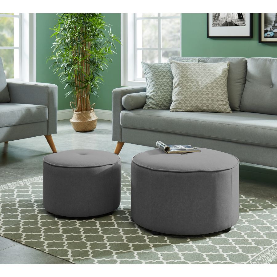 Ensemble de 2 poufs ronds Etro en gris clair