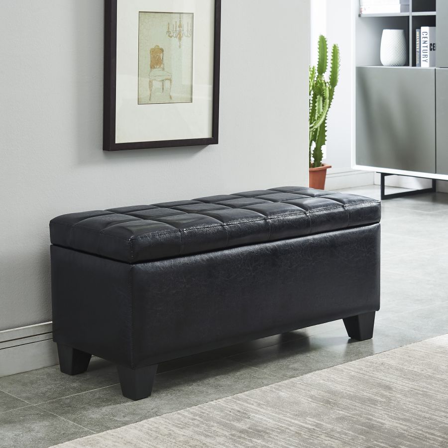Pouf de rangement rectangulaire Winston en noir