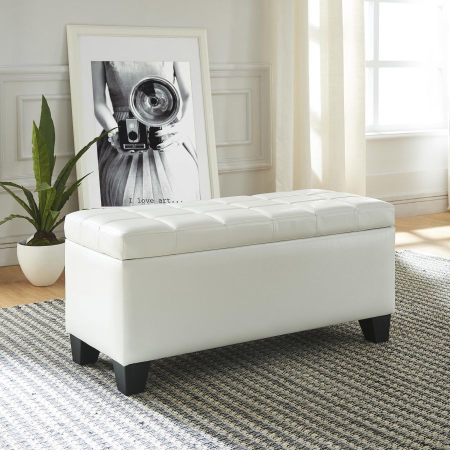 Pouf de rangement rectangulaire Winston en blanc
