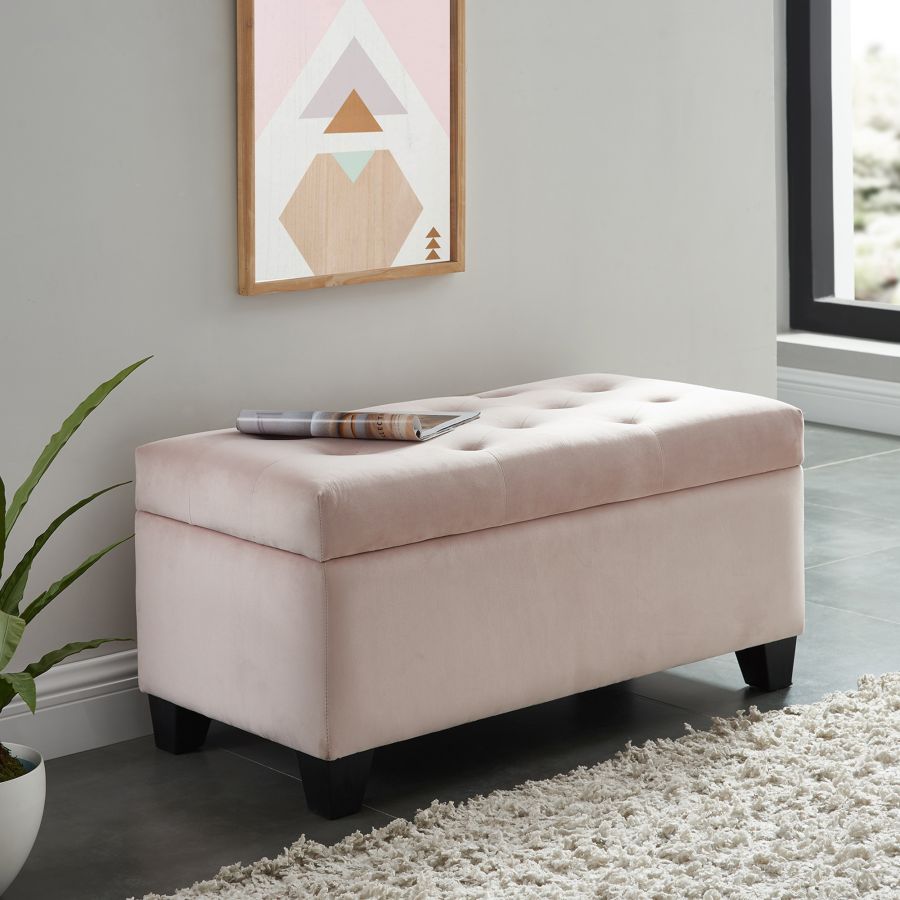 Pouf de rangement rectangulaire Sally en rose poudré