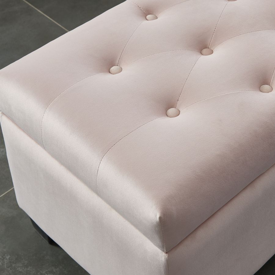 Pouf de rangement rectangulaire Sally en rose poudré