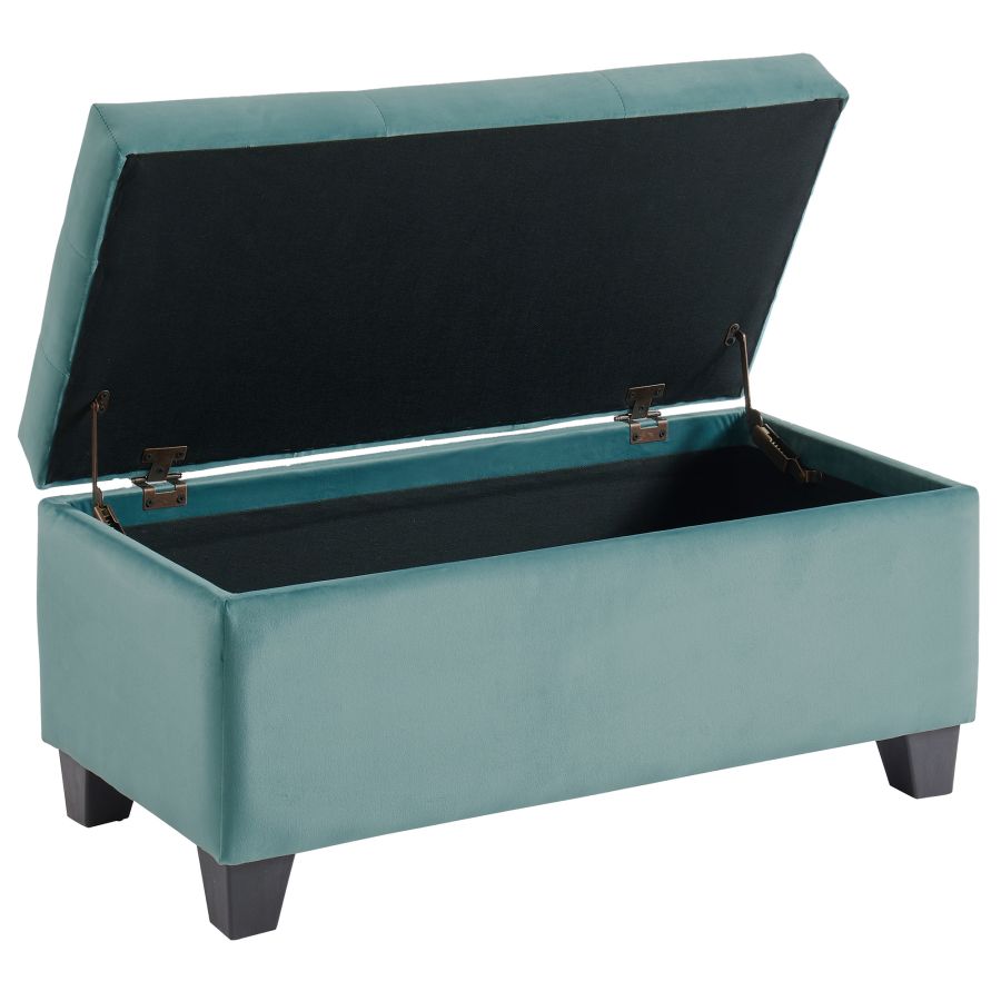 Pouf de rangement rectangulaire Sally en bleu sarcelle