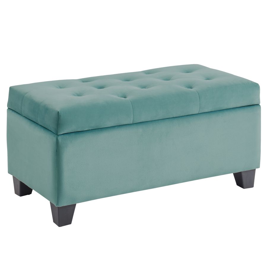 Pouf de rangement rectangulaire Sally en bleu sarcelle
