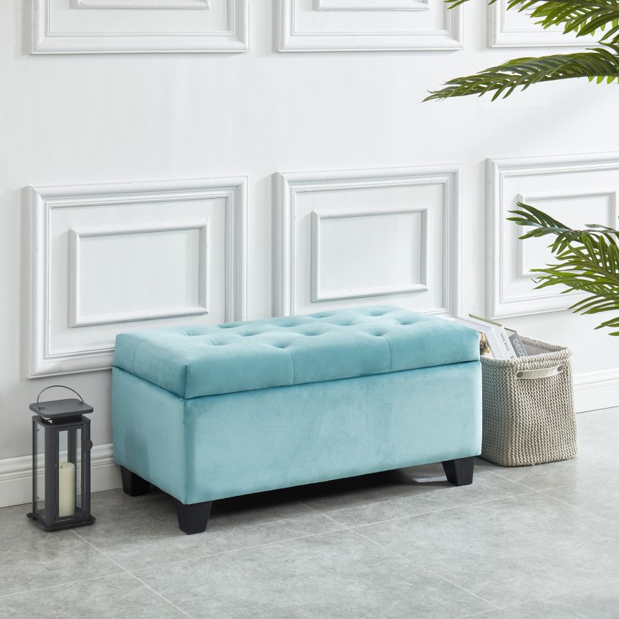 Pouf de rangement rectangulaire Sally en bleu sarcelle