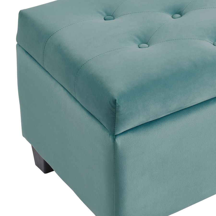 Pouf de rangement rectangulaire Sally en bleu sarcelle