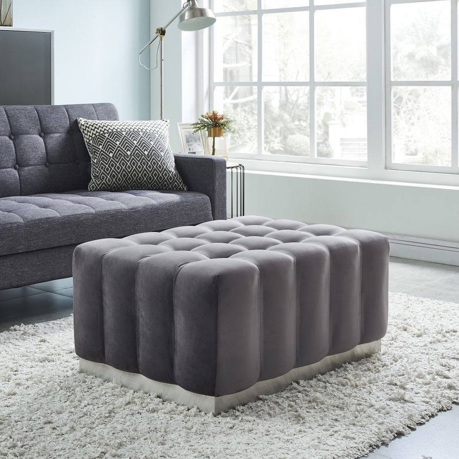 Pouf cocktail rectangulaire Magnum en gris/argent 