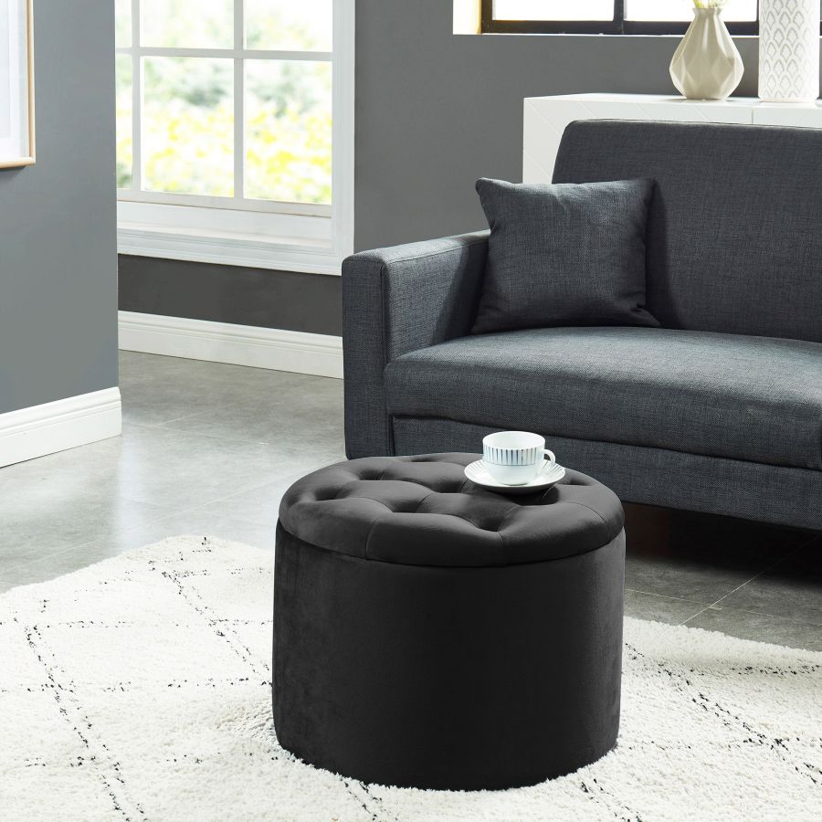 Pouf de rangement rond Talia en noir