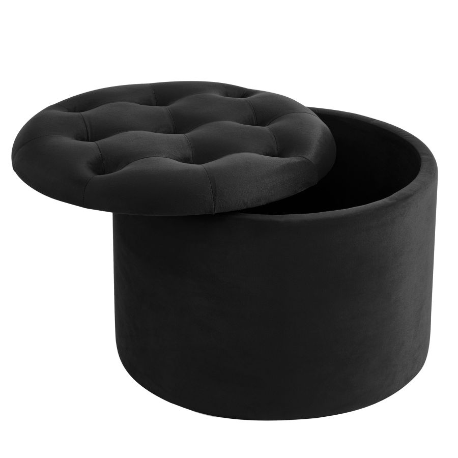 Pouf de rangement rond Talia en noir