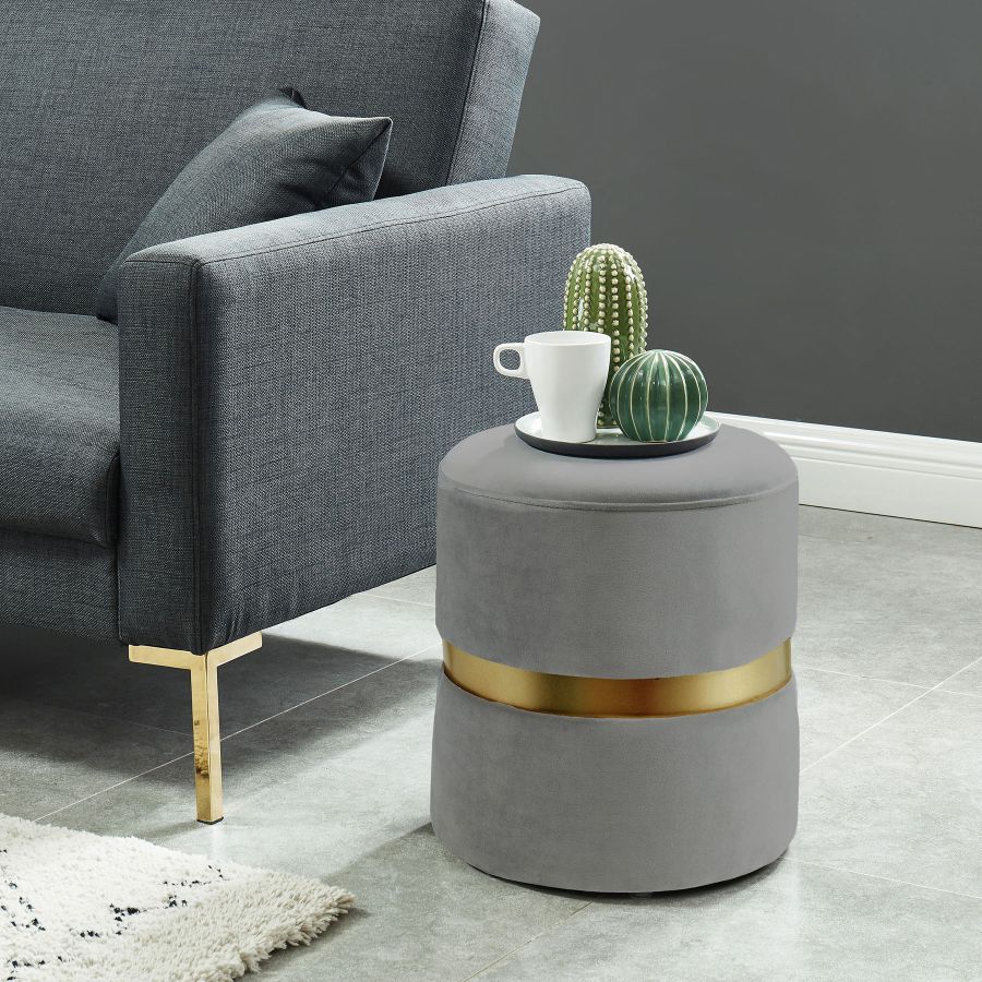 Pouf Rond Violet en Gris