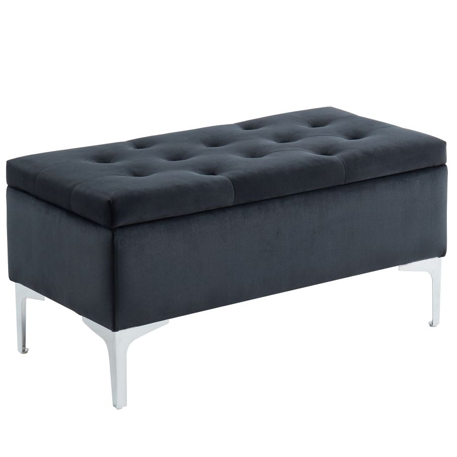 Pouf de rangement rectangulaire Clare en noir/pieds argentés
