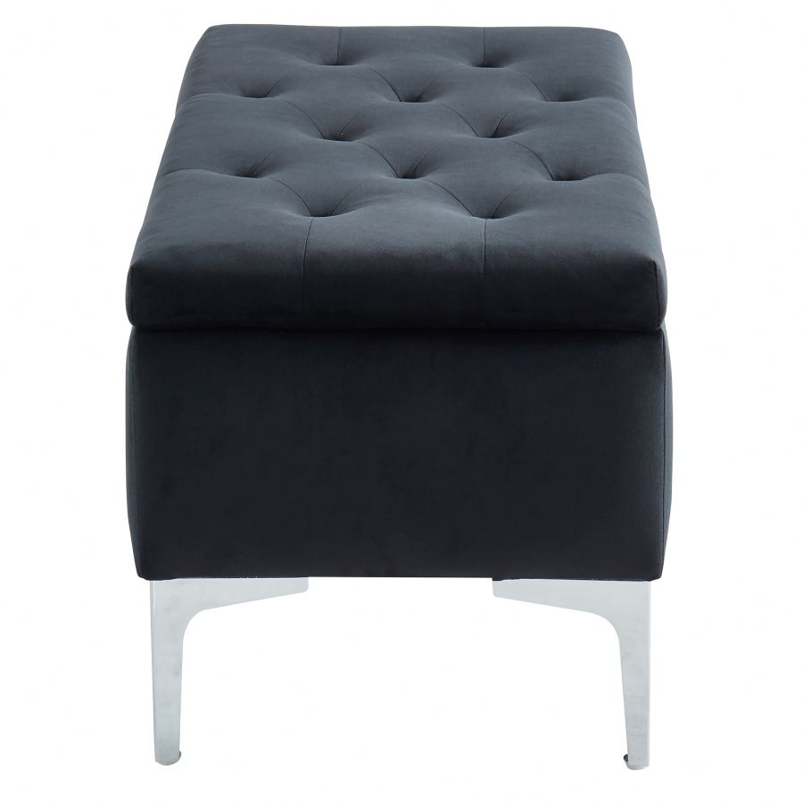 Pouf de rangement rectangulaire Clare en noir/pieds argentés
