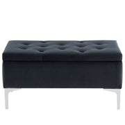 Pouf de rangement rectangulaire Clare en noir/pieds argentés