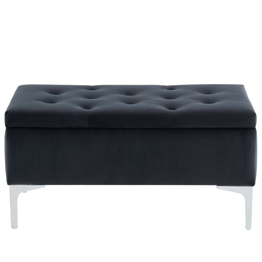 Pouf de rangement rectangulaire Clare en noir/pieds argentés