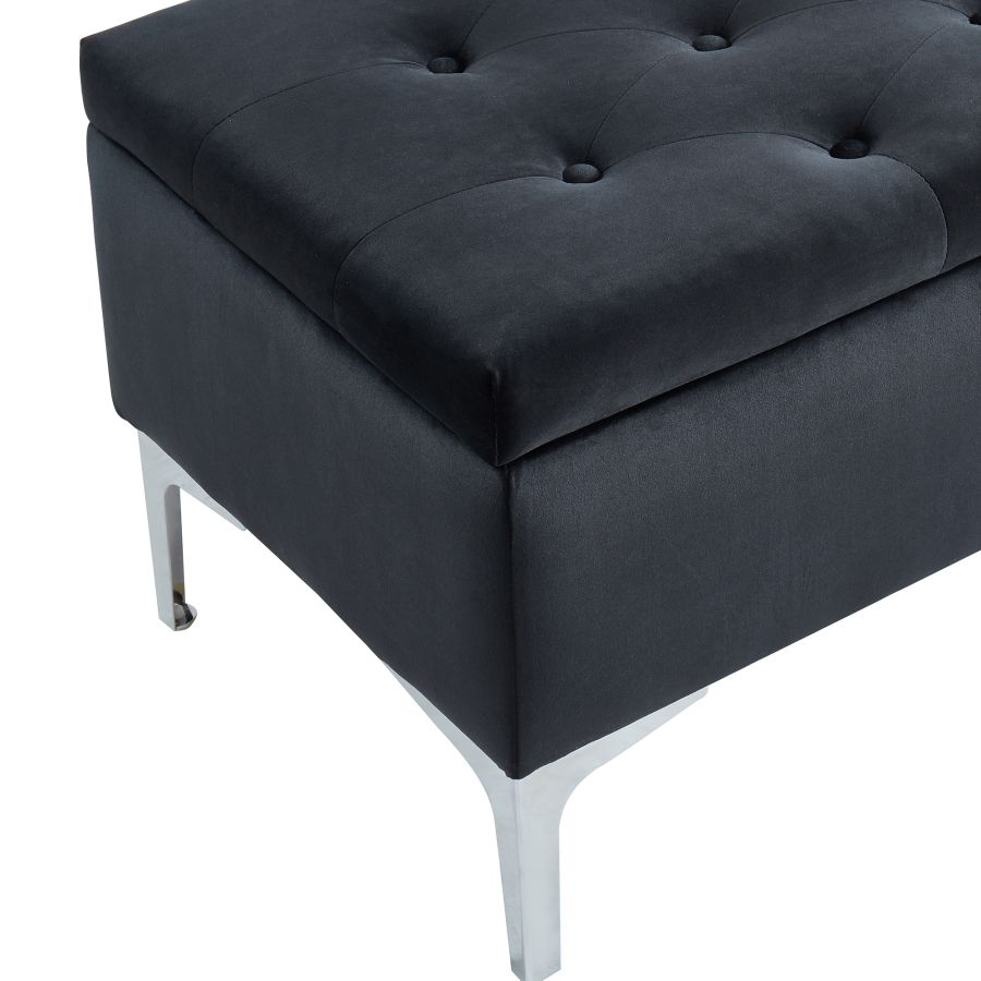 Pouf de rangement rectangulaire Clare en noir/pieds argentés