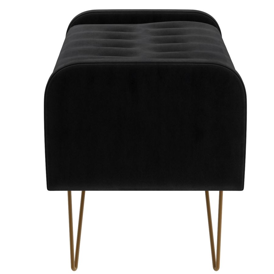 Pouf/banc de rangement Sabel en noir avec pattes dorées vieillies