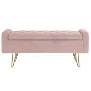 Pouf/banc de rangement Sabel en rose poudré avec pattes dorées vieillies
