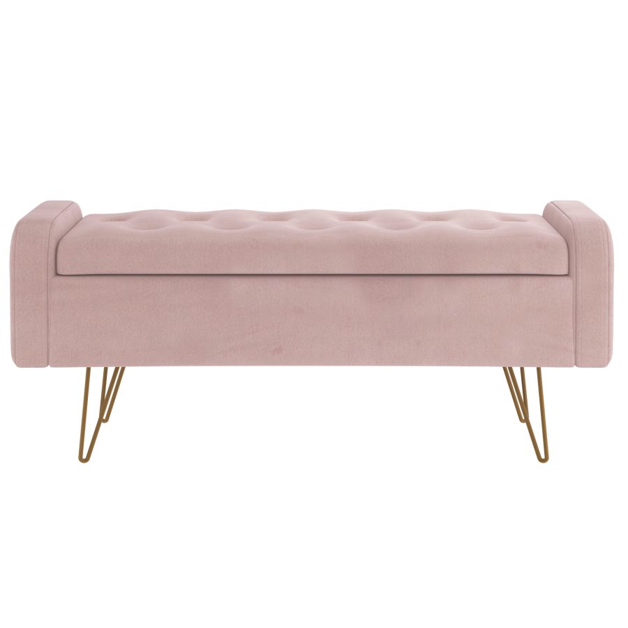 Pouf/banc de rangement Sabel en rose poudré avec pattes dorées vieillies