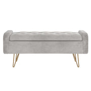 Pouf/banc de rangement Sabel gris avec pattes dorées vieillies