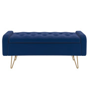 Pouf/banc de rangement Sabel bleu avec pieds dorés vieillis