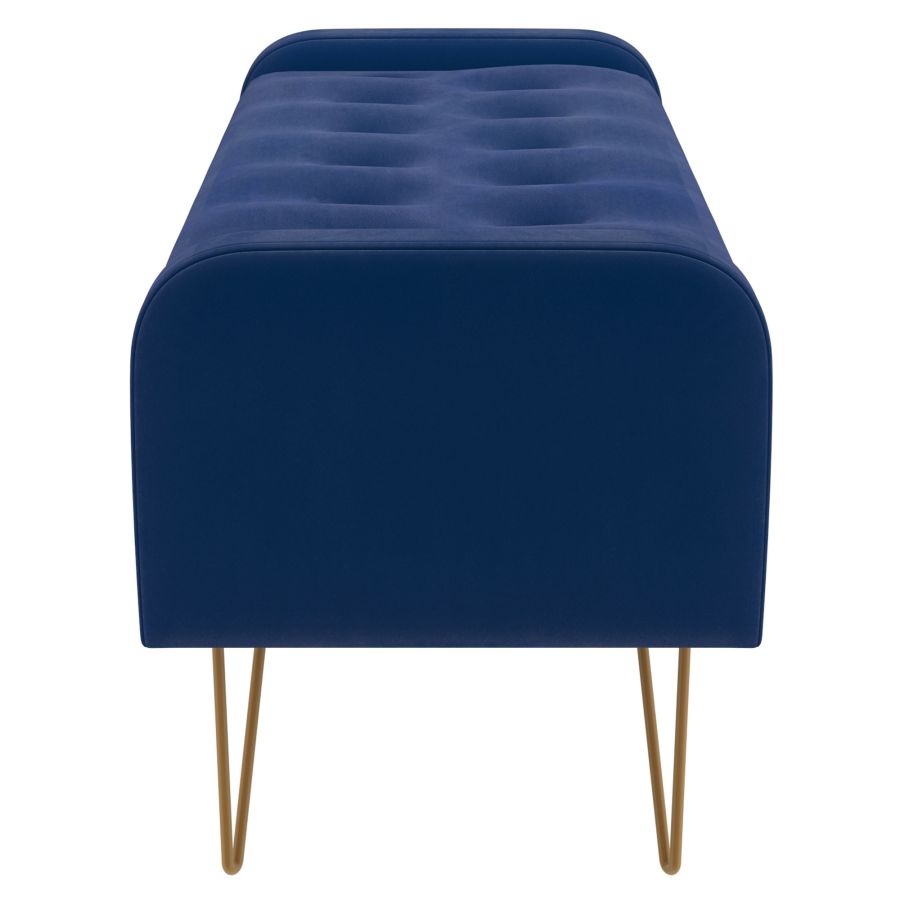 Pouf/banc de rangement Sabel bleu avec pieds dorés vieillis