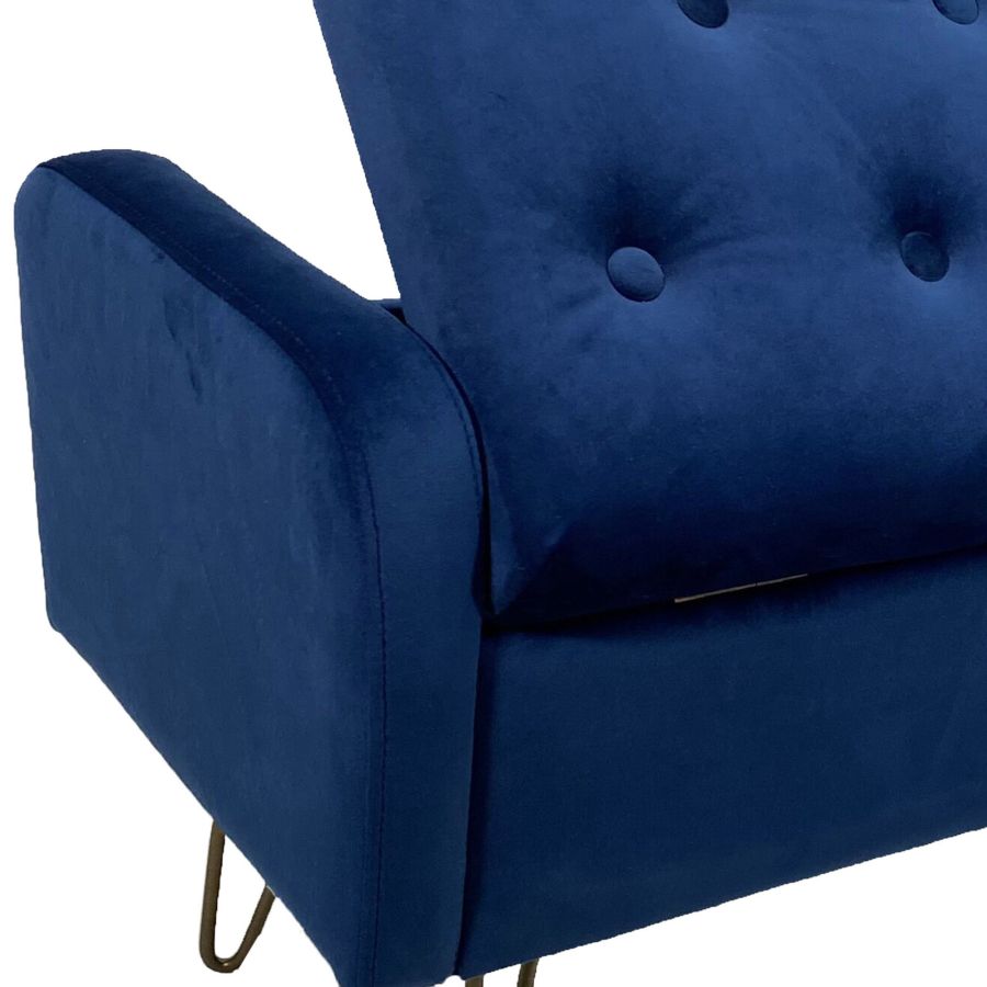 Pouf/banc de rangement Sabel bleu avec pieds dorés vieillis