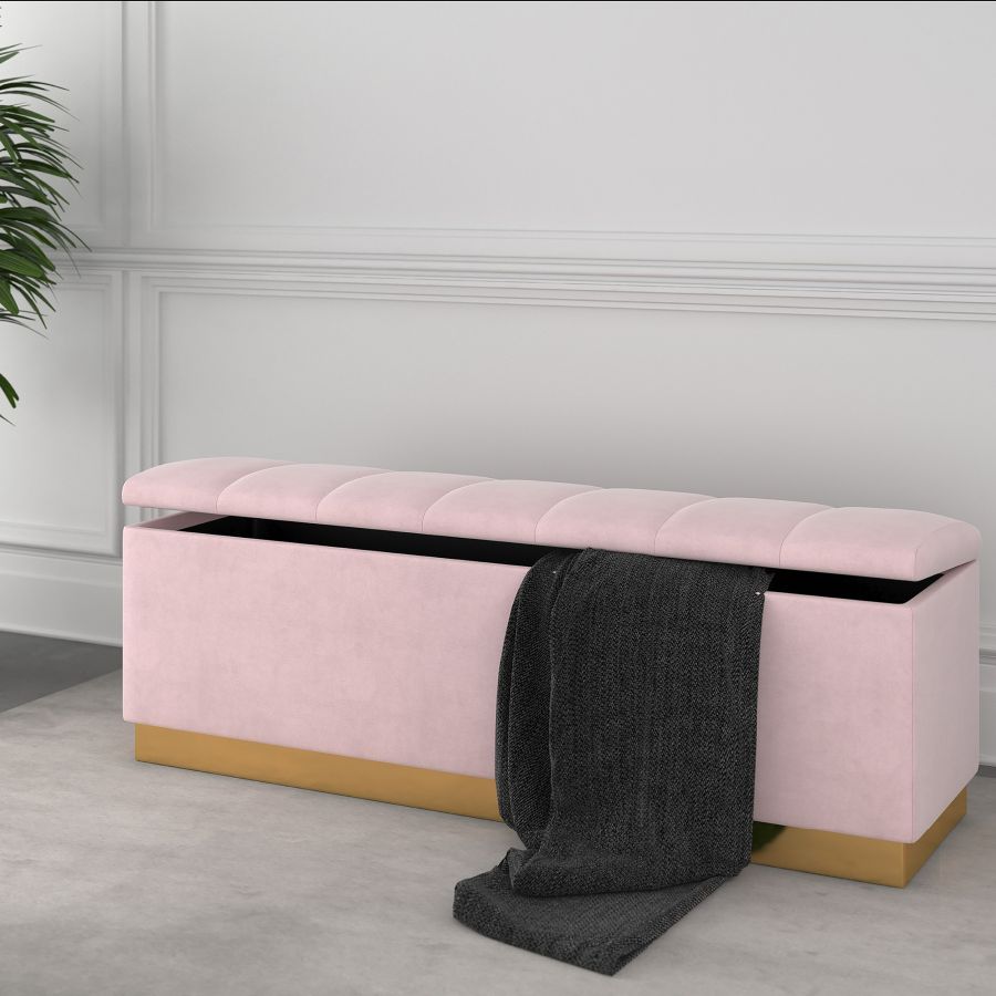 Pouf de rangement Esna en rose poudré