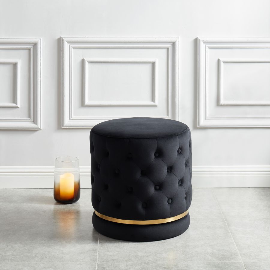 Pouf rond Delilah en noir/or